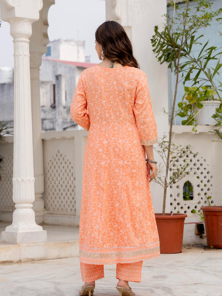 4 Premium Color Floral Printed Flared Mirror Work Kurta Set