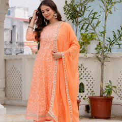 4 Premium Color Floral Printed Flared Mirror Work Kurta Set