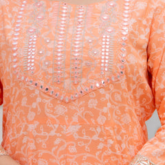 4 Premium Color Floral Printed Flared Mirror Work Kurta Set
