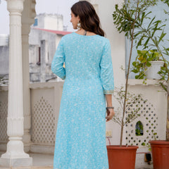 4 Premium Color Floral Printed Flared Mirror Work Kurta Set