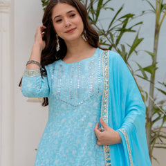 4 Premium Color Floral Printed Flared Mirror Work Kurta Set