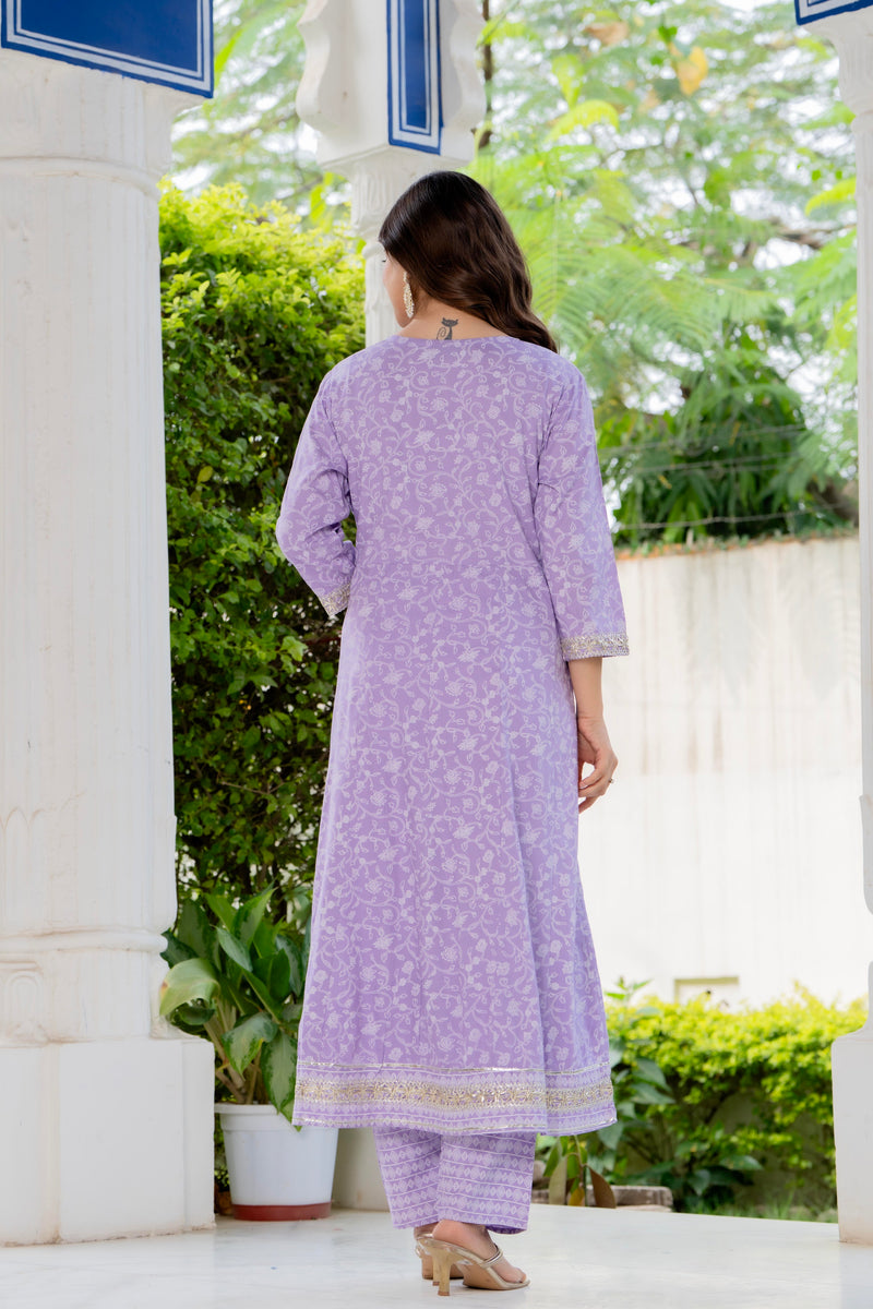 4 Premium Color Floral Printed Flared Mirror Work Kurta Set