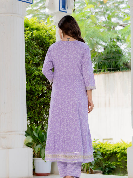 4 Premium Color Floral Printed Flared Mirror Work Kurta Set