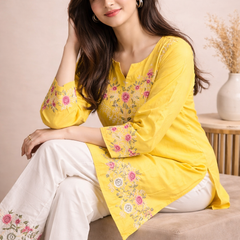 Floral Embroidered Kurti with White Pants