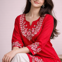 Floral Embroidered Kurti with White Pants