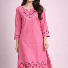 Floral Embroidered Kurti with White Pants