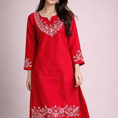 Floral Embroidered Kurti with White Pants