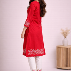 Floral Embroidered Kurti with White Pants