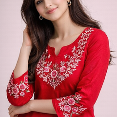 Floral Embroidered Kurti with White Pants