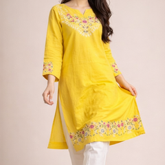 Floral Embroidered Kurti with White Pants