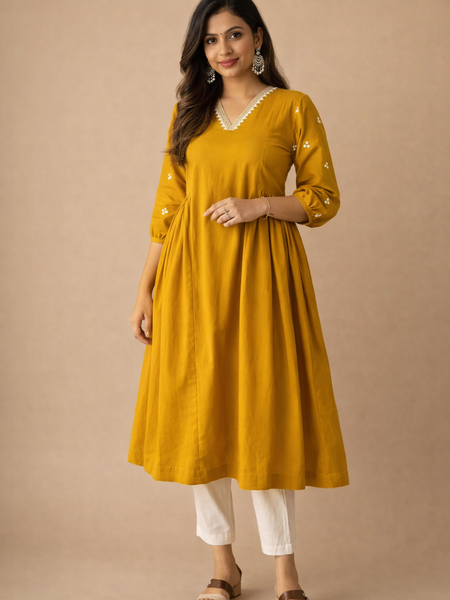 Solid Embroidered Kurta with Pant