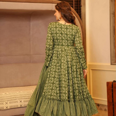 Olive Green Anarkali Kurta Set with Palazzo & Dupatta