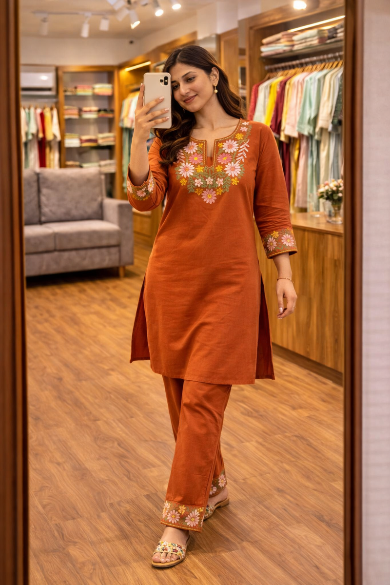 Floral Embroidered Ethnic Co-ord Set