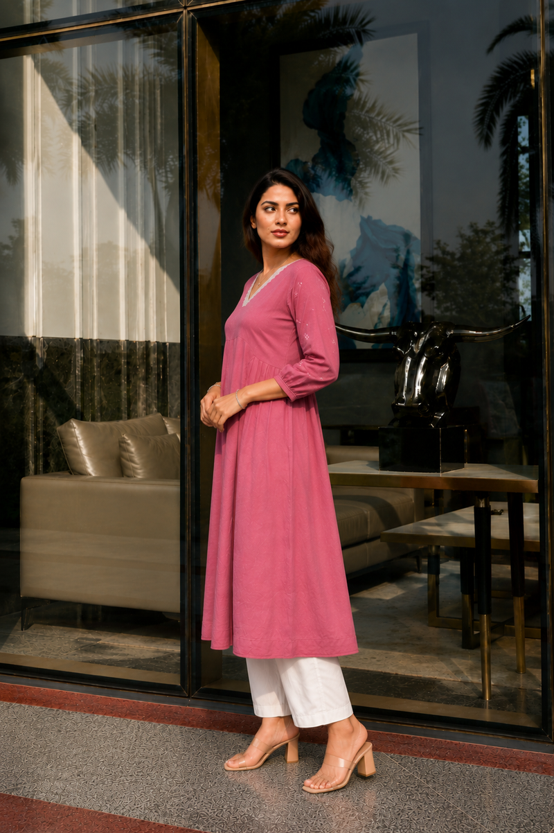 Solid Embroidered Kurta with Pant