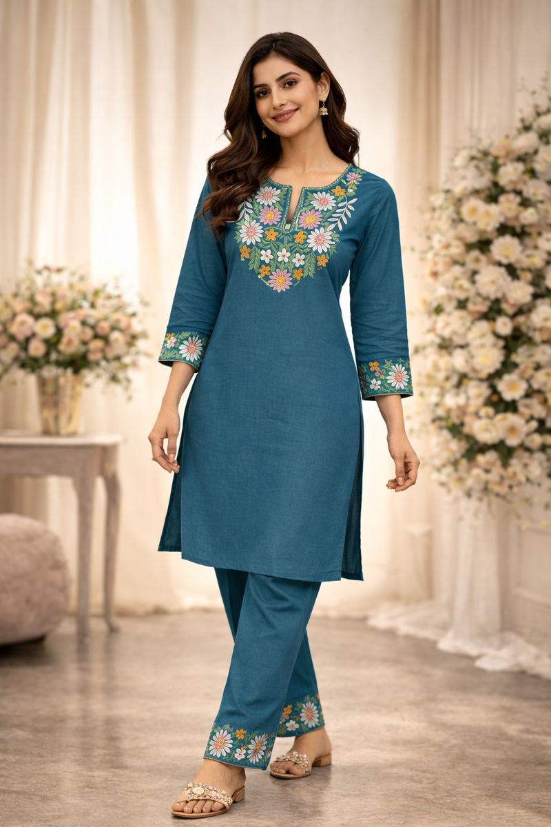 Floral Embroidered Ethnic Co-ord Set