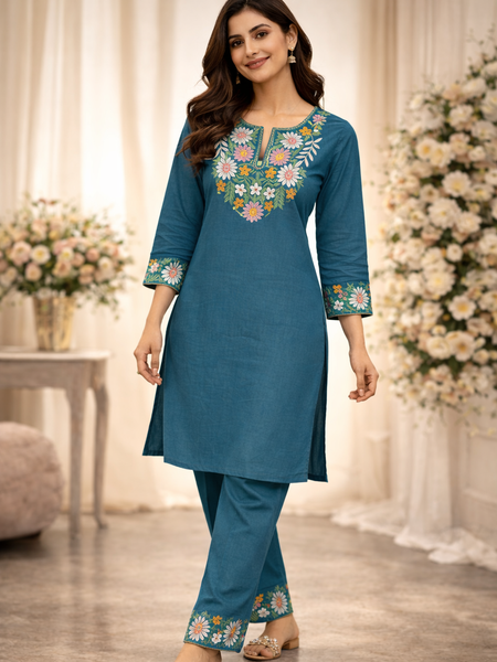 Floral Embroidered Ethnic Co-ord Set