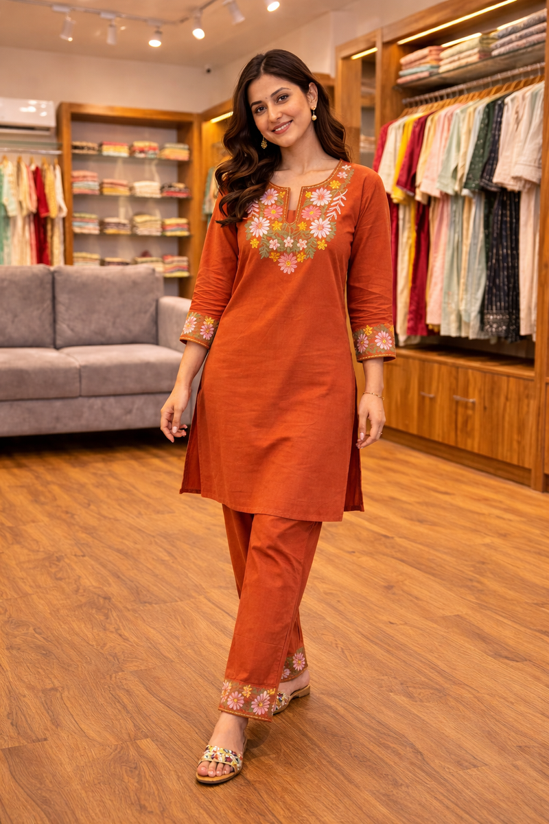Floral Embroidered Ethnic Co-ord Set