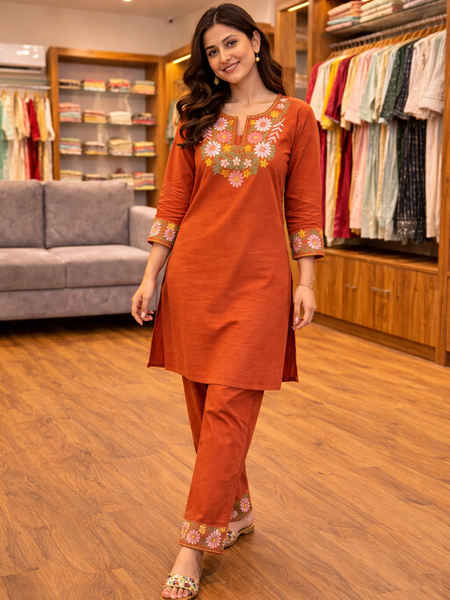 Floral Embroidered Ethnic Co-ord Set