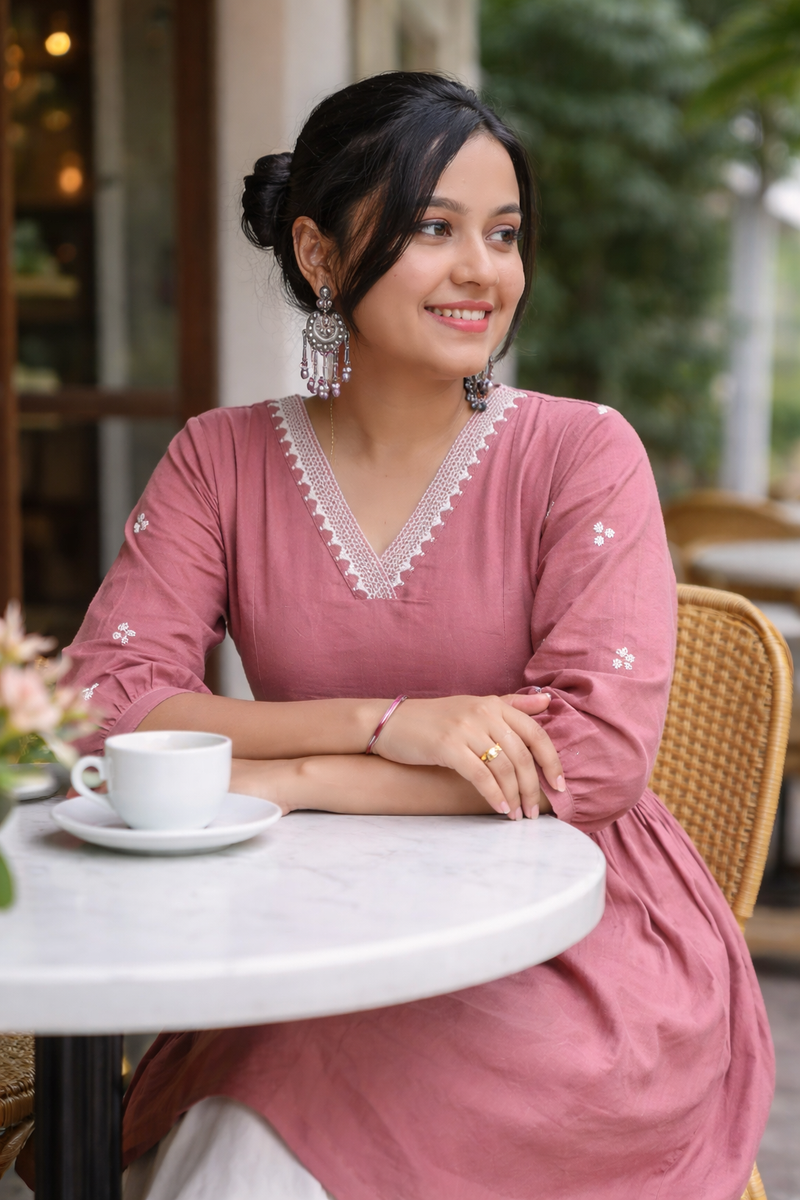 Solid Embroidered Kurta with Pant