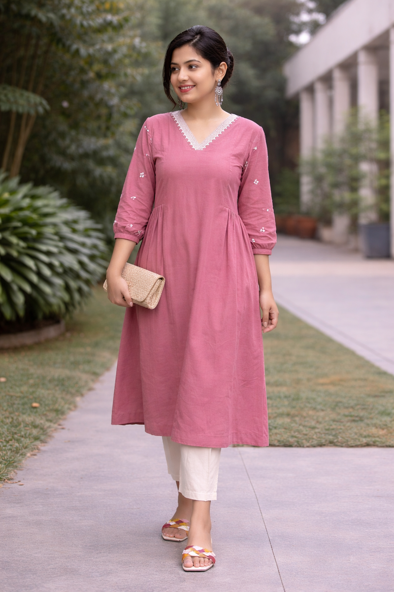 Solid Embroidered Kurta with Pant