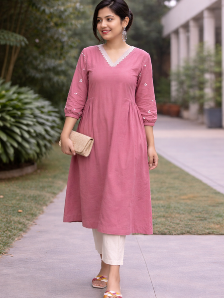 Solid Embroidered Kurta with Pant