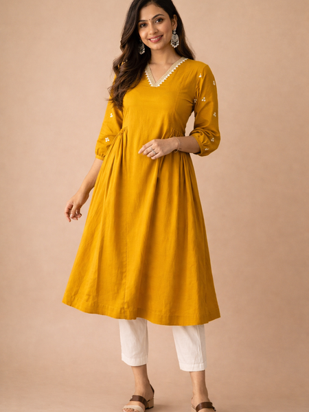 Solid Embroidered Kurta with Pant