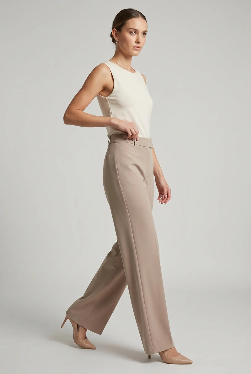 Women’s Beige Wide Leg High Waist Pleated Palazzo Pants