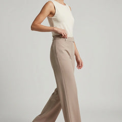 Women’s Beige Wide Leg High Waist Pleated Palazzo Pants