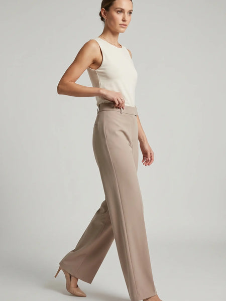 Women’s Beige Wide Leg High Waist Pleated Palazzo Pants