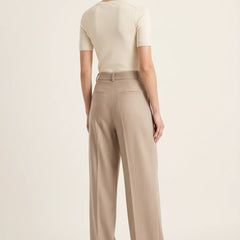 Women’s Beige Wide Leg High Waist Pleated Palazzo Pants