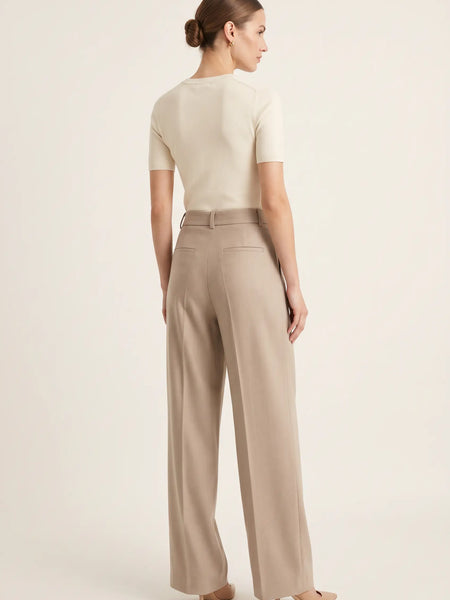 Women’s Beige Wide Leg High Waist Pleated Palazzo Pants