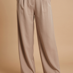 Women’s Beige Wide Leg High Waist Pleated Palazzo Pants