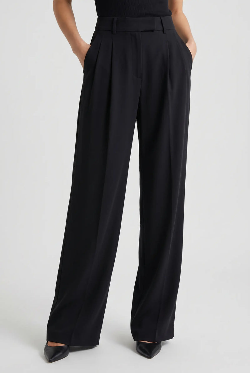 Women’s Black Wide Leg High Waist Pleated Palazzo Pants