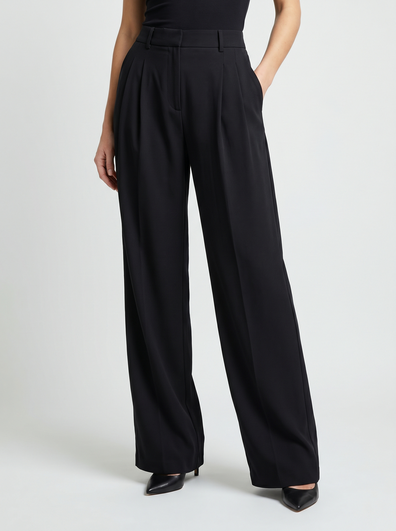 Women’s Black Wide Leg High Waist Pleated Palazzo Pants