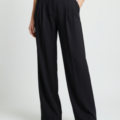 Women’s Black Wide Leg High Waist Pleated Palazzo Pants