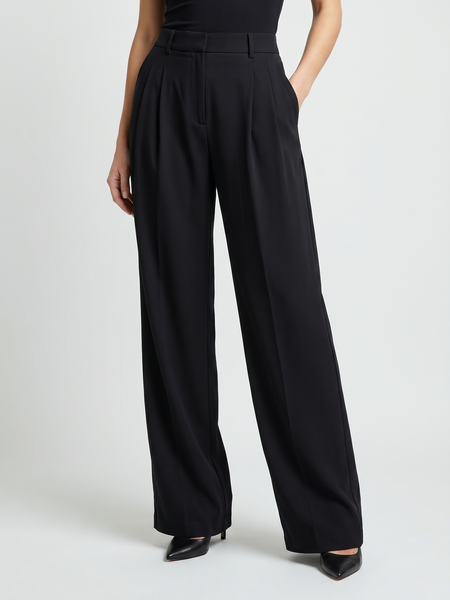 Women’s Black Wide Leg High Waist Pleated Palazzo Pants