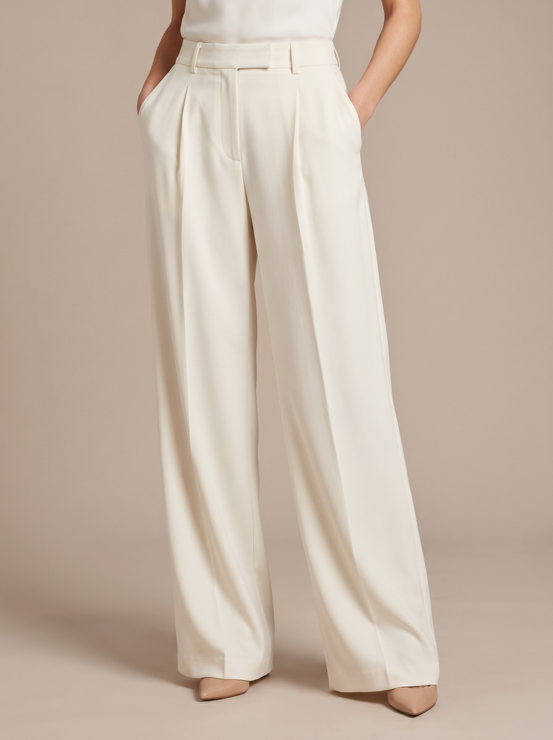 Women’s Off White Wide Leg High Waist Palazzo Pants
