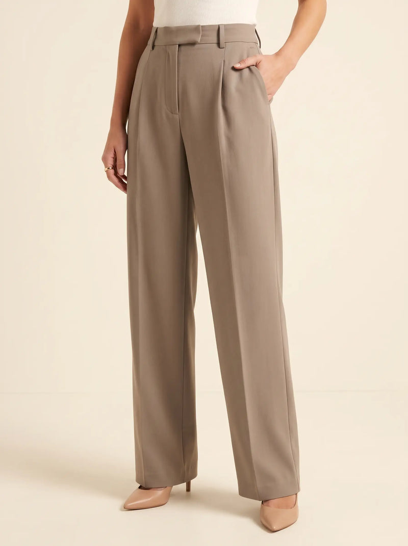 Women’s Beige Wide Leg High Waist Pleated Palazzo Pants