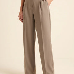 Women’s Beige Wide Leg High Waist Pleated Palazzo Pants