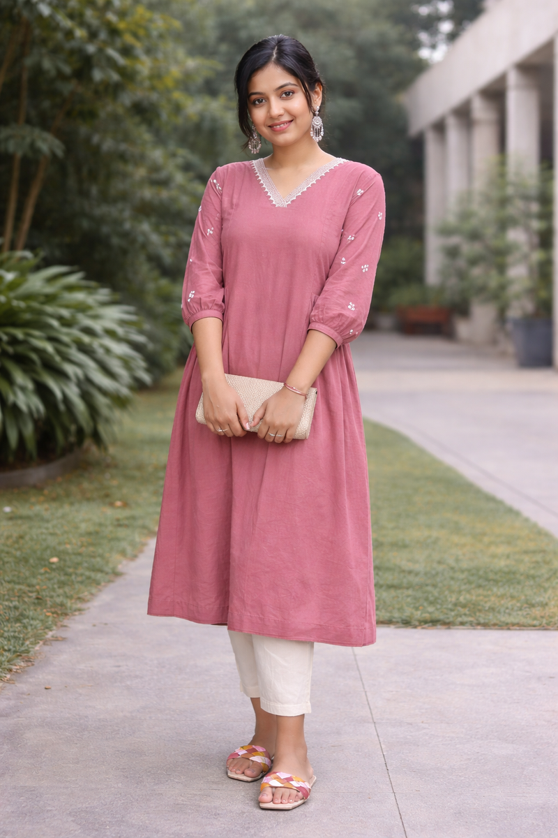 Solid Embroidered Kurta with Pant