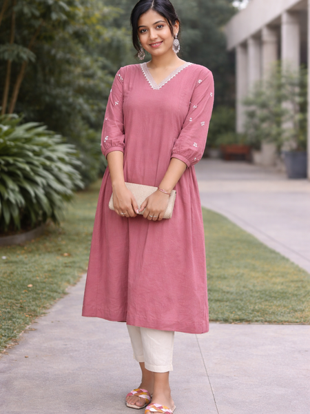 Solid Embroidered Kurta with Pant