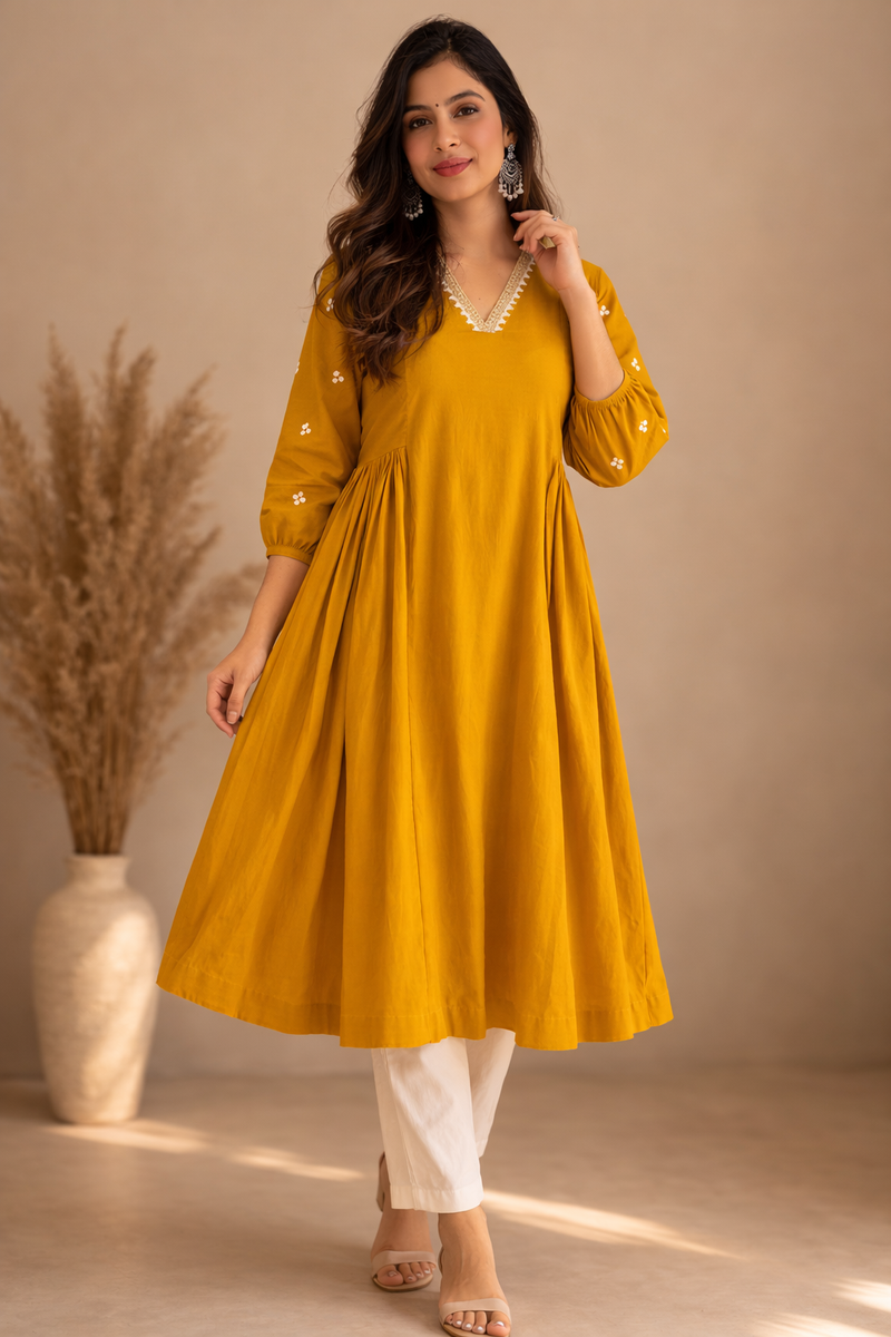 Solid Embroidered Kurta with Pant