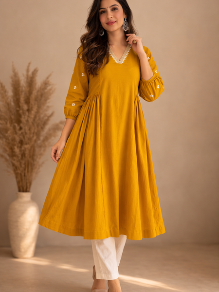 Solid Embroidered Kurta with Pant