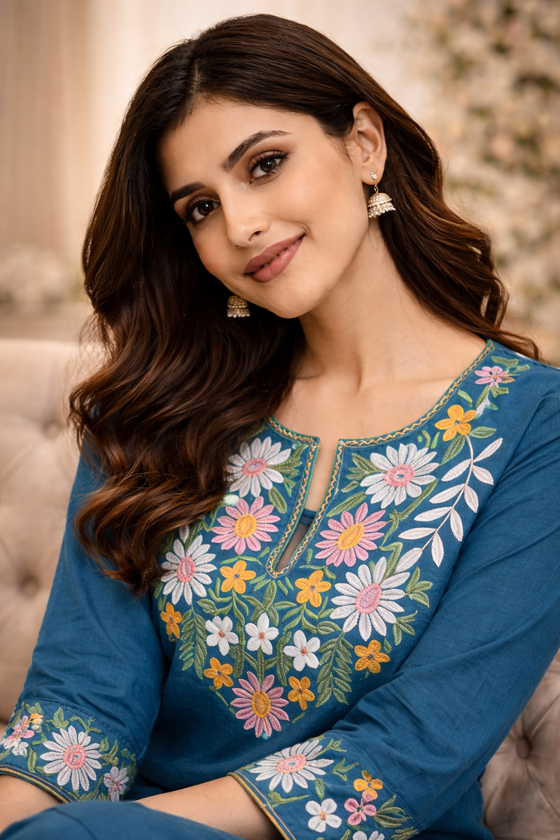 Floral Embroidered Ethnic Co-ord Set