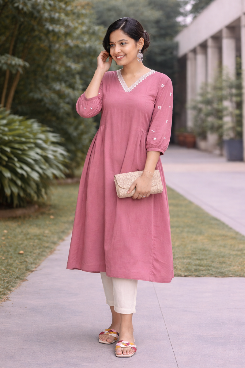 Solid Embroidered Kurta with Pant