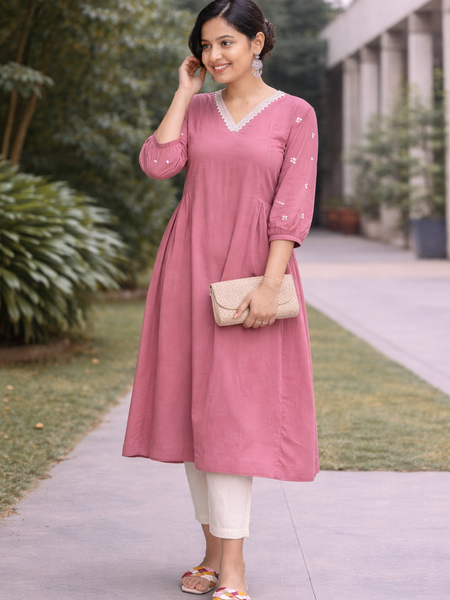 Solid Embroidered Kurta with Pant