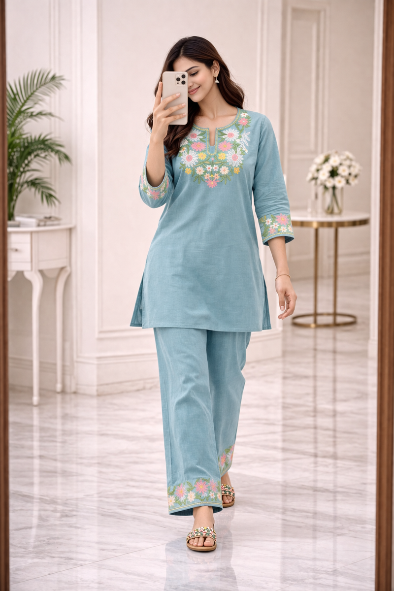 Floral Embroidered Ethnic Co-ord Set