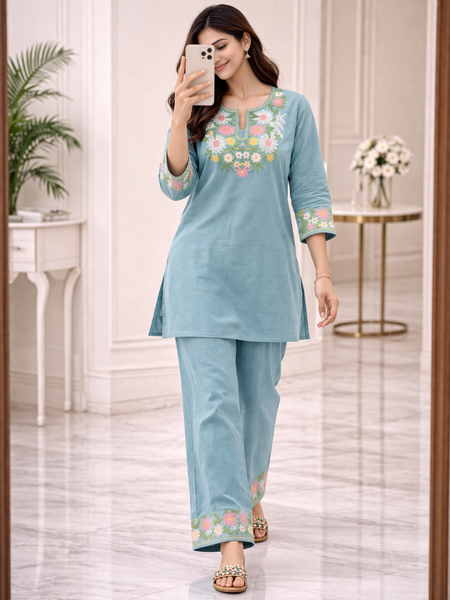 Floral Embroidered Ethnic Co-ord Set