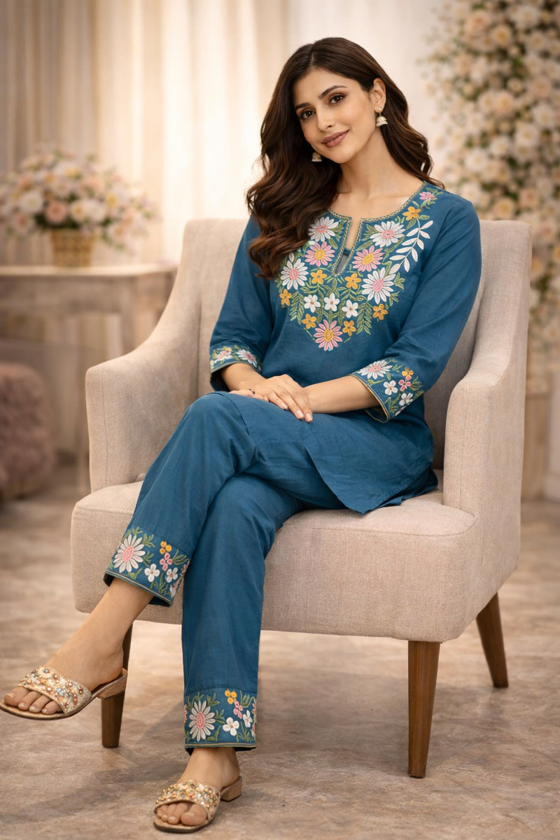 Floral Embroidered Ethnic Co-ord Set