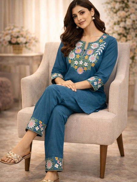 Floral Embroidered Ethnic Co-ord Set